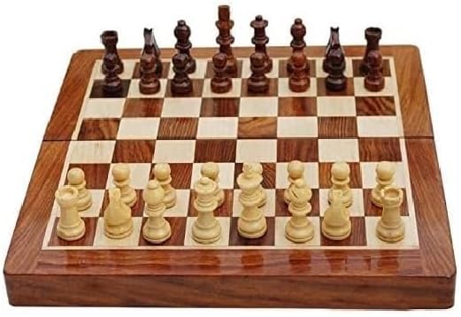 BCBESTCHESS Wooden Handcrafted Foldable Magnetic Chess Board Set with Magnetic Pieces and Extra Queens for 2 Players Kids and Adults (10x10 Inches Brown)