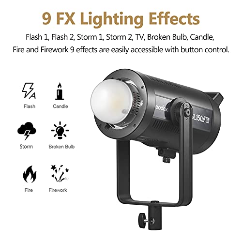 Ficha técnica GODOX SL150IIBi Studio LED Video Light Bicolor 150W 2800-6500K CRI96 Pantalla LCD de 16 canales de 32 canales con soporte Bowens Soporte tipo U para iluminación de retratos fotográficos con difusor - Fernando Cortés
