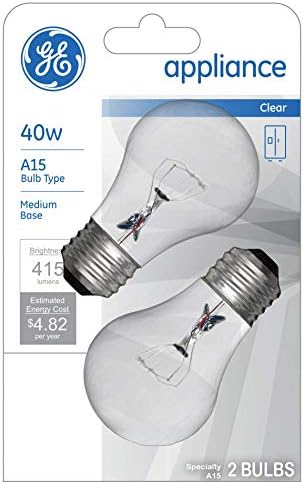GE Appliance Clear Light Bulb 40w, A15 Bulb Type, Medium Base | 415 Lumens | 2-Count per Pack (1-Pack)