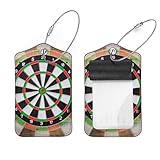 2 Pack PU Leather Travel Luggage Tags for Suitcase Business, Dart Board on Wooden Square Luggage Bag Tag Handbag Label with Privacy Name Id