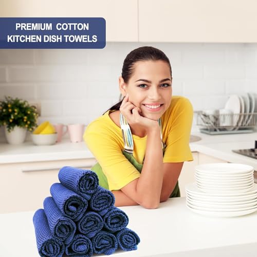 Image of Cotton Kitchen Dish Cloths, 6 Pack Super Absorbent and Lint Free Waffle Weave Dish Towels, Fast Drying Dish Rags for Washing Dishes, 13.4 X 13.4 Inch, (Dark Blue, Pack of 6)
