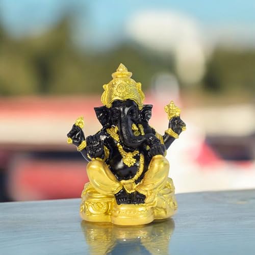 Divine Lord Ganesha Idol Dashboard Showpiece | 5-Inch Auspicious Statue for Car, Home Temple, Living Room Decor | Black & Gold (Black-Gold) — photo — 3 of 9