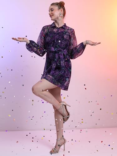 Image of Tokyo Talkies Women's Long Sleeves Shirt Collar Printed Dresses | Stylish Dresses | Casual Dresses
