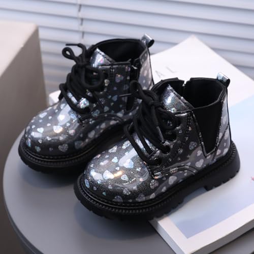 IWIHMIV Toddler Ankle Boots Toddler Girl Winter Shoes Girls Ankle Booties Kid's Girls Leather Lace-Up Zipper Riding Winter Boots2