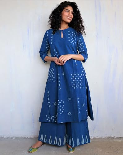 Image of GoSriKi Women Kurta Set | Rayon Viscose Printed A Line Kurta with Pant | Ethnic Wear for Women | Indian Casual Office Daily Summer Outfit