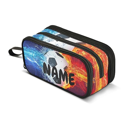 Image of ZAZYXTJ Custom Personalized Soccer Large Capacity Pencil Case 3 Compartment Pen Pouch Storage Canvas Makeup Bag for School Office Teen Girl Boy Men Women