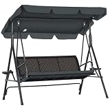 Outsunny Columpio de Jardín 3 Plazas Toldo Ajustable 204x112x150 cm Gris
