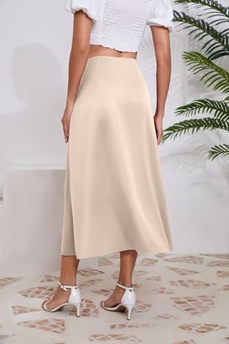 Women's Long Satin Spring Summer Skirt Silk Glossy Elegant High Waist Elastic Waistband A-line Midi Skirt3