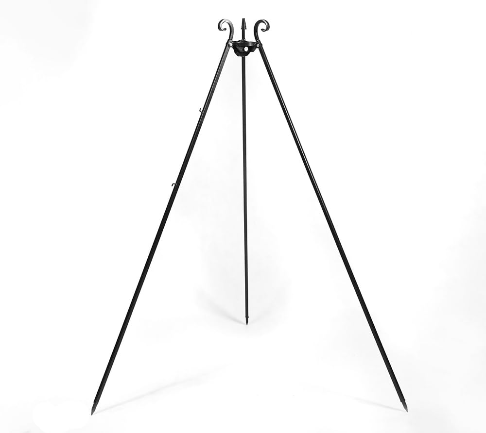 Cook King Barbecue suspendu trépied en acier avec chaîne | Noir | Pliable et fabriqué à la main en Europe | Pour brasero ou foyer ouvert | Hauteur 180 cm | Accessoires vendus séparément