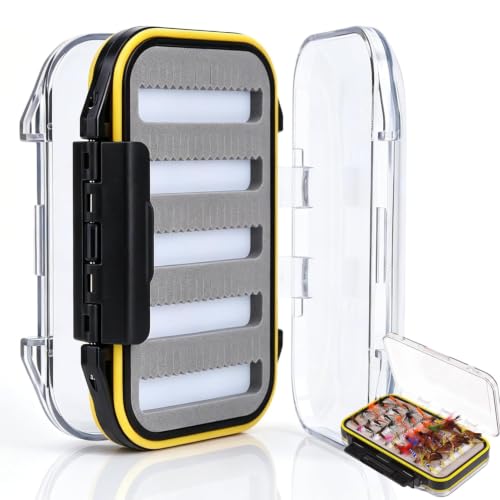 103x73x33 mm/4.05x2.87x1.29 inch Fly Fishing Baits Box, Double Sided Clear Plastic Foam Padded Waterproof Fly Lure Holder Case Portable Tackle