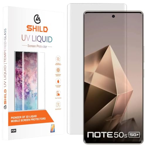 Image of SHILD - (Pack of 1 Curved UV Tempered Glass Screen Protector for Infinix Note 50s 5G | 9H Hardness | Full Adhesive | HD Clarity | Fingerprint Unlock | Edge-to-Edge Coverage | UV Kit Included