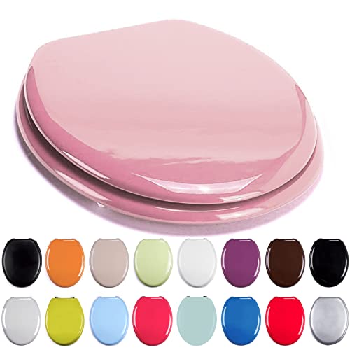 TIENDA EURASIA - Tapa WC Universal Semidura, Bisagras Tapa WC de Acero, Tapadera WC Universal de 43,5 x 37,5 cm, Cubre inodoro Madera de Densidad Media, Tapa Inodoro (Rosa Pastel) 140017