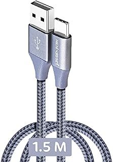 Heden Seger - C Type Cable 1.5M, 5A Fast Charging, USB A - USB C (Male - Male), USB 2.0, Nylon Braided, 480 Megabits Data Transfer Speed, Grey.