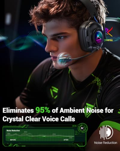Image of Krysenix Wireless Gaming Headset with Noise Canceling Microphone for PC, PS5, PS4, Switch, Mac, 2.4 GHz Wireless & Bluetooth 5.4 Gaming Headphones, Cool RGB Lighting, 50Hr Battery, 50mm Drivers(Blue)
