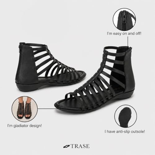 Image of TRASE Flats Gladiator With Zip Closure For Women Sandals| Gladiator High-Tops Sandals For Women | Stylish & Comfortable | College, Office, Shopping, Outdoor & Beach Wear