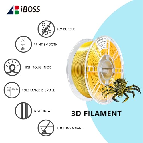 Image of iBOSS PLA+ 3D Printer Filament, PLA Plus Filament 1.75mm Silk Black Gold Shiny Silk Dual Color Filament, 3D Printing Filament 1KG /2.2lb Dimensional Accuracy + /- 0.02mm Fit Most FDM Printers