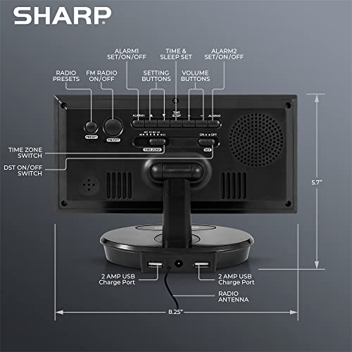 Sharp Digital Alarm Clock, 8.9" Extra Large Led Clock With Tilt And Swivel Display, Accuset Automatically Sets The Time, Dual Usb Charger Ports, Fm Radio, 3 Level Adjustable Dimmer Brightness #TOP3