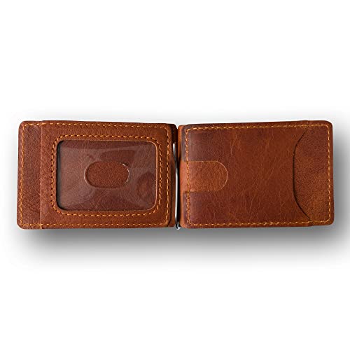 PEGAI Full Grain Leather Money Clip Wallet | Handmade Brown Minimalist Wallet for Men | Slim Business Card Holder | Mens Wallet with Money Clip | MAX (Rustic) 5
