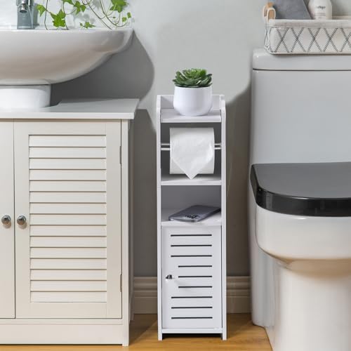 AOJEZOR Toilet Paper Holder Stand: Bathroom Storage Cabinet for Small Space with Toilet Roll Holder Mini - White
