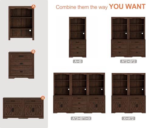 Image of WAMPAT Farmhouse Entertainment Center with Bookshelves for 65 inch TV