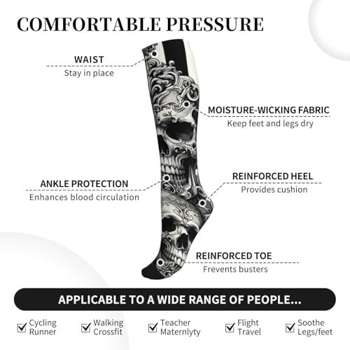Stylish Skull Pattern Compression Sock For Men & Women With 15-20mmhg Pressure, Fashionable Knee High Compression Stocking4