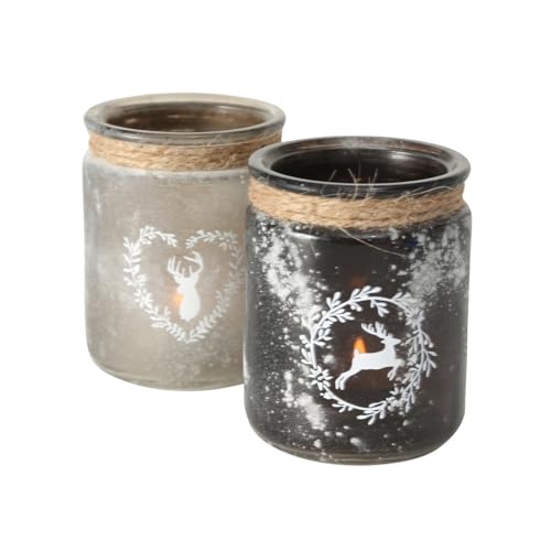 ReWu Windlicht Hirsch Kerzenhalter Teelichthalter Hirsch-Motiv Glas Matt Kerzenhalter 2-er Set Beige Grau Wohndekoration Dekoration Tischdekoration 8 x 10 cm ReWu Windlicht Hirsch Kerzenhalter Teelichthalter Hirsch-Motiv Glas Matt Kerzenhalter 2-er Set Beige Grau Wohndekoration Dekoration Tischdekoration 8 x 10 cm