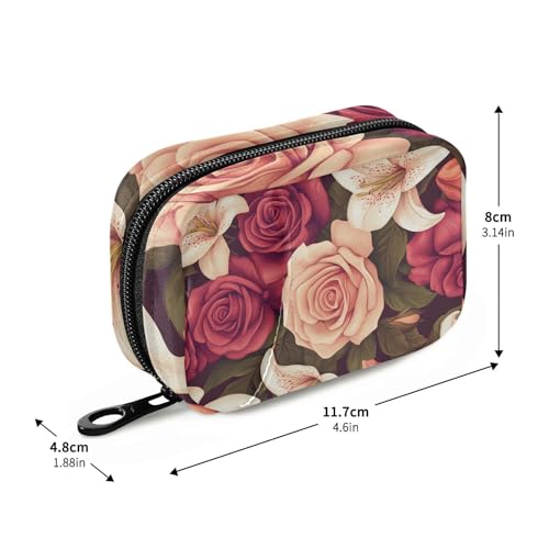 Image of Roses and Lily Flowers Cute Pill Organizer Weekly Travel Pill Box 7 Day Large Capacity Pill Dispenser Case with 8 Pill Container Daily Pill Box Organizer Vitamin Holder Pill Bot