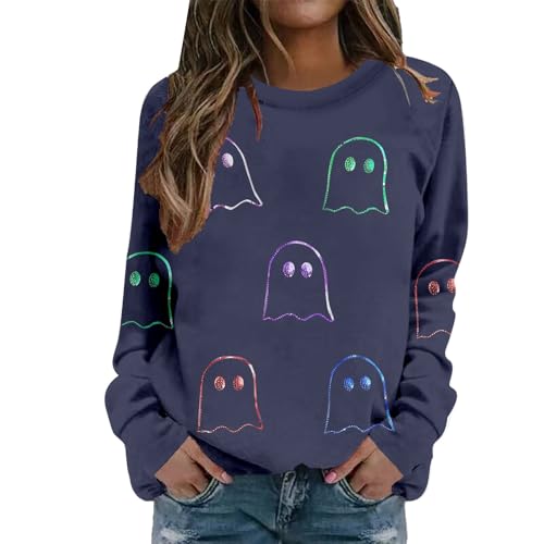 Halloween Hoodies For Women - Halloween Themed Casual Pullover Sweater Long Sleeve Soft Loose Fit Fall Winter Holiday Party Outerwear For Everyday