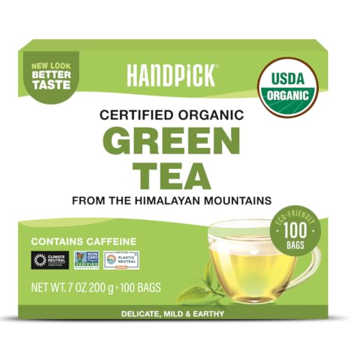Image of HANDPICK Organic Green Tea Bags (100 Count) USDA Organic,Fragrant Green Tea