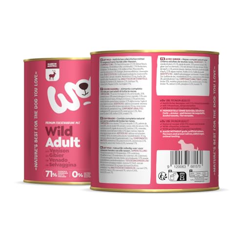 WOW Dog Hunde-Nassfutter mit Wild | Enthält Vitamine und Mineralien, ohne Getreide und Zucker | 800 g / 12er Pack