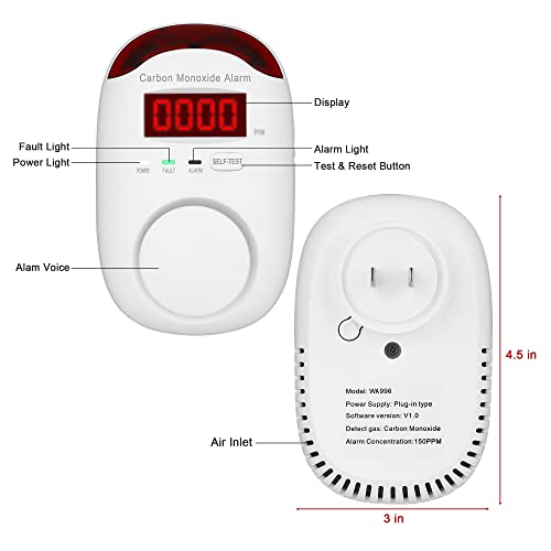 3 Packs Carbon Monoxide Detectors - Hembisen Carbon Monoxide Detector Plug In Type Co Alarm Monitor With Digital Display, Accurate & Easy To Read, For Home/Kitchen/Hotel/Bedroom (White) #TOP2
