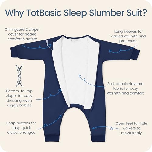 Image of Baby Sleep Sacks with Feet, 1.0 TOG Long Sleeve Wearable Blanket for 0-6M Infants & 2T-4T Toddlers, Soft and Cozy