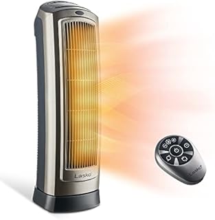 Lasko Oscillating Digital Ceramic Tower Heater for Home with Adjustable Thermostat, Timer and Remote Control, 23 Inches, 1500W, Silver, 755320