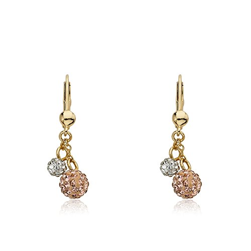 Molly Glitz Glitz Blitz 14k Gold-Plated Rose & White Crystal Balls Lariat Leverback Earring