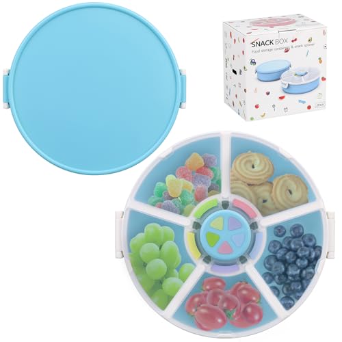 Image of JOOPETALK 2-Pack Kids Snack Containers with Interactive Button – 5-Compartment Dispenser, BPA/PVC-Free, Dishwasher Safe, Toddler Snack Spinner for Home, School & Travel, Blue