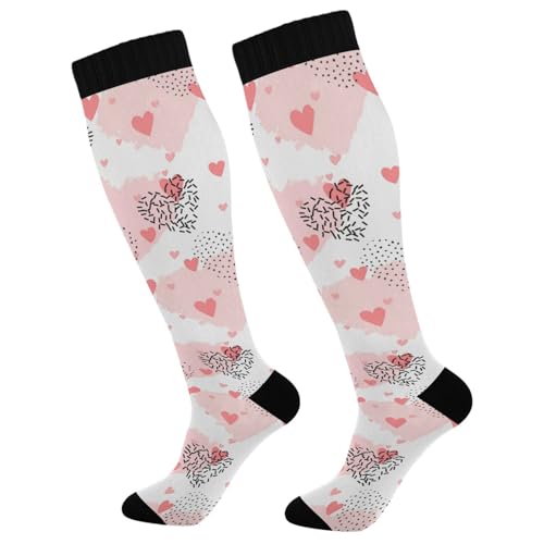 Dussdil Sweet Pink Hearts Compression Socks for Women Men Christmas Circulation Long Knee Socks for Winter Warm Stockings Socks