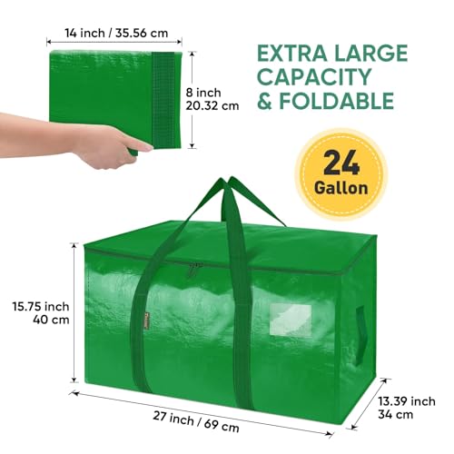Image of BALEINE 2-Pack Oversized Moving Bags with Reinforced Handles, Heavy-Duty Storage Tote for Clothes, Moving Supplies (Light Green, 2-Pack)