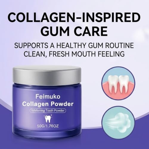 Collagen Powder for Gums, Whitening Tooth Powder for Teeth Cleaning, Collagen Powder for Teeth-Fluoride Free Oral Care with Fresh Breath Formula, Gentle Daily Dental Care for Adults, 50g