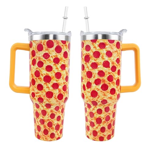 XAIVEZL Pepperoni Pizzas 40 oz Tumbler with Handle Straw Lid Leak Proof