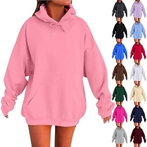 Couawaticy Ladies Oversized Hoodies Pullover Long Sleeve Sweatshirt Autumn Winter Thermal Fleece Tops with Pockets S-XL