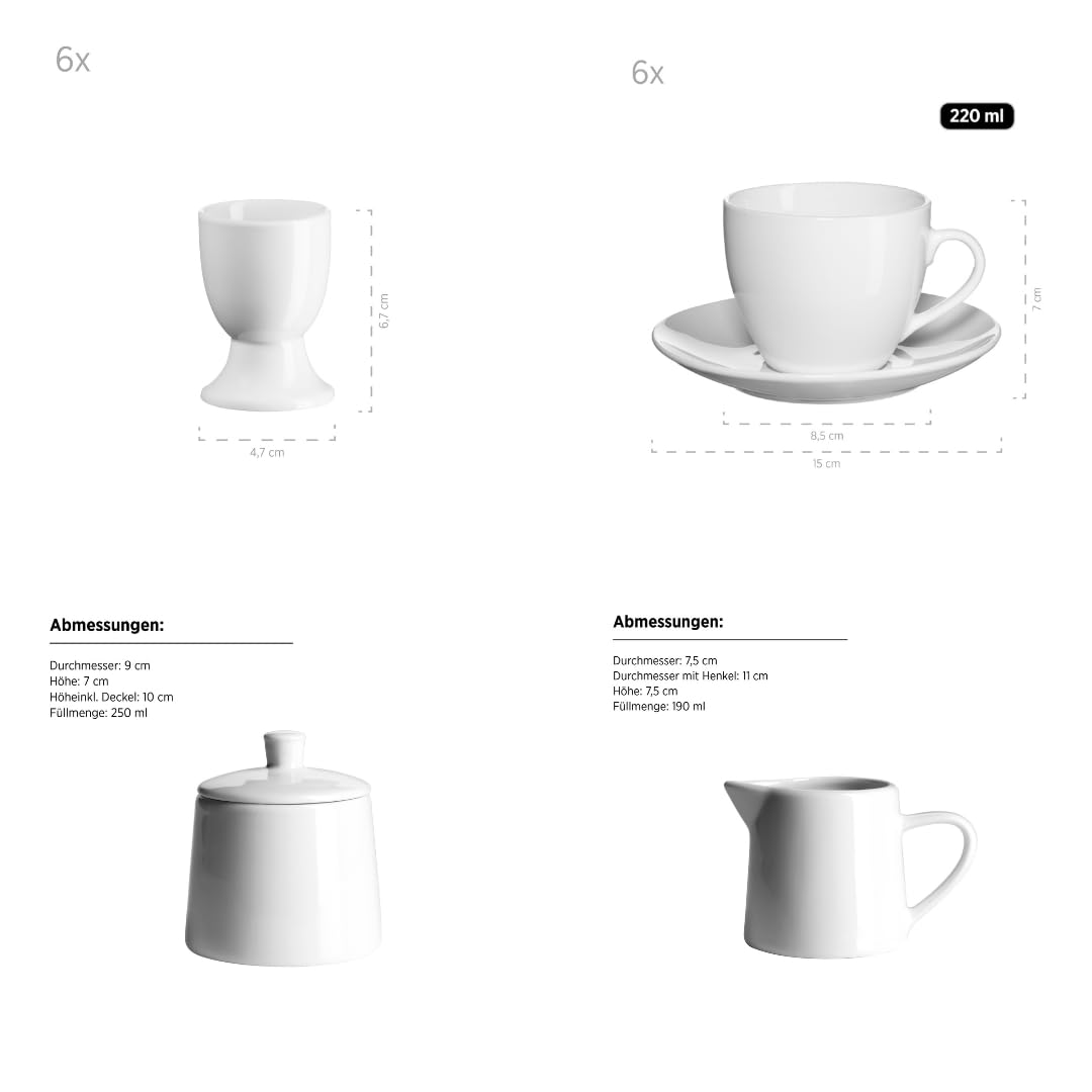 Domestic by Mäser Alesia - Vajilla (62 Piezas, 6 comensales, Porcelana), Color Blanco