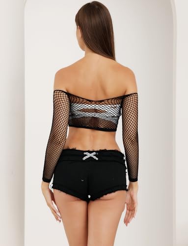 Lemon Girl Women Fishnet Tube Top Lingerie Babydoll Chemise Mesh Long Sleeve Tops US2-163