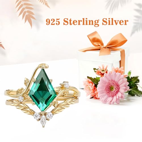 1-4CT Kite Cut Gemstone Wedding Ring Set for Women, Solid 10K 14K 18K Gold Bridal Ring Sets with Diamond Art Deco Leaf Engagement Promise Rings 2pcs Jewelry Gift for Her2
