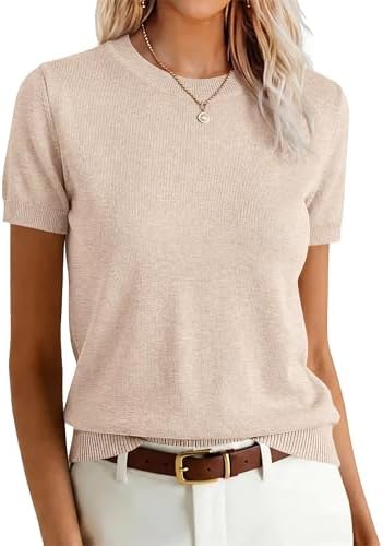 ANRABESS Womens Short Sleeve Sweaters Wool Blend Crew Neck Sweate...