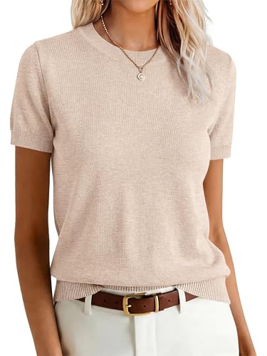ANRABESS Womens Short Sleeve Sweaters Wool Blend Crew...