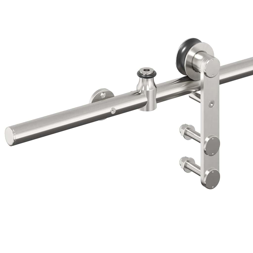 Juego de herrajes para puerta corredera de 183 cm, acero inoxidable plateado con tope de puerta, ruedas, guía de suelo para puerta de habitación y puerta principal, herrajes duraderos para
