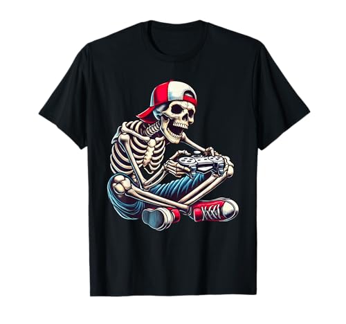 Halloween Skeleton Gamer Video Gaming Game Boys Men Kids T-Shirt