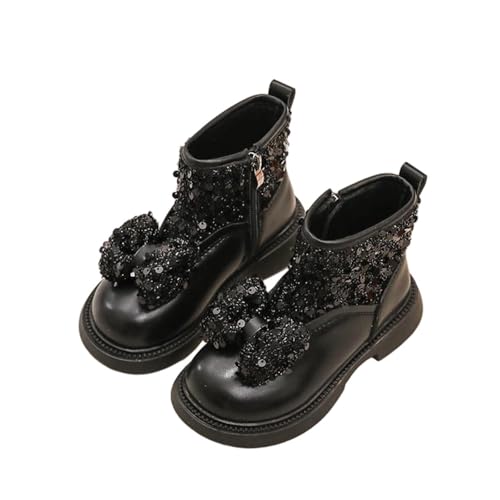 Girls Glitter Ankle Boots Sparkly Combat Booties with Bow Lace Up Party Fashion Dress Up Shoes Casual Footwear