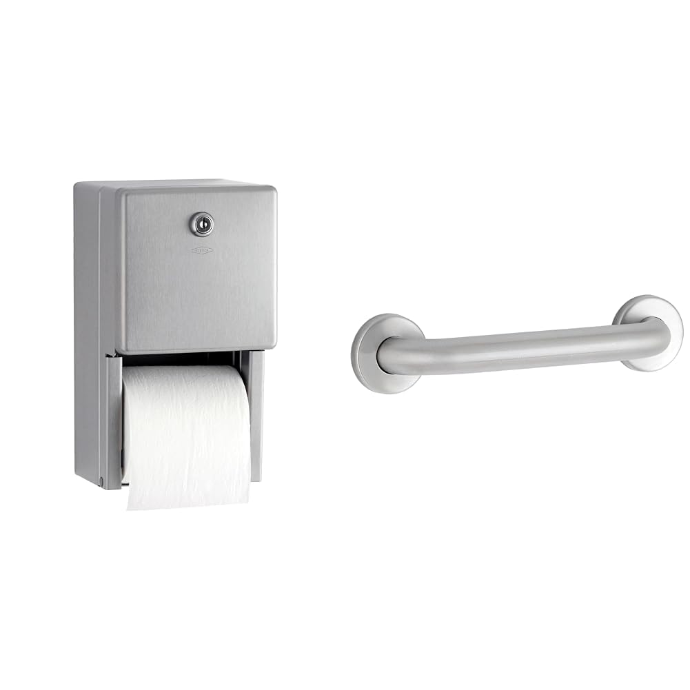 BOBRICK 2888 ClassicSeries Stainless Steel Toilet Tissue Dispenser Bundle with BOBRICK 5806X42 42" Stainless Steel Straight Grab Bar