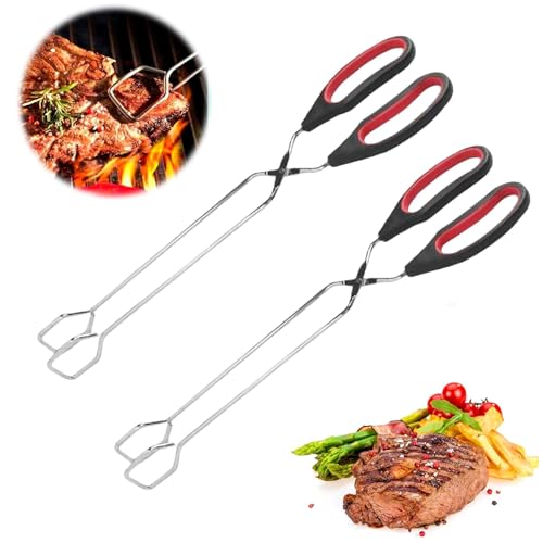 Alriedy Lot de 2 ciseaux - Pince à barbecue - En acier inoxydable - 9/11 - Pince à saucisses - Pince de cuisine - Ciseaux avec poignée antidérapante - Petite pince à barbecue - Pour la cuisine et le